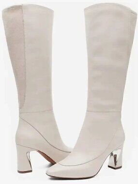 Linea Paolo Jaime Cream Knee High Suede Panel Leather Boot 5.5 NIB.